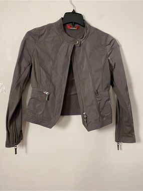 Classic Women's Gray Bomber Jacket with Zip Details